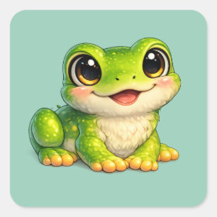 Süße großäugige Frosch Kawaii Tier Design Quadratischer Aufkleber