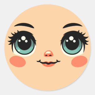 süße große Augen Cartoon Mädchen Gesichter Kunst Runder Aufkleber