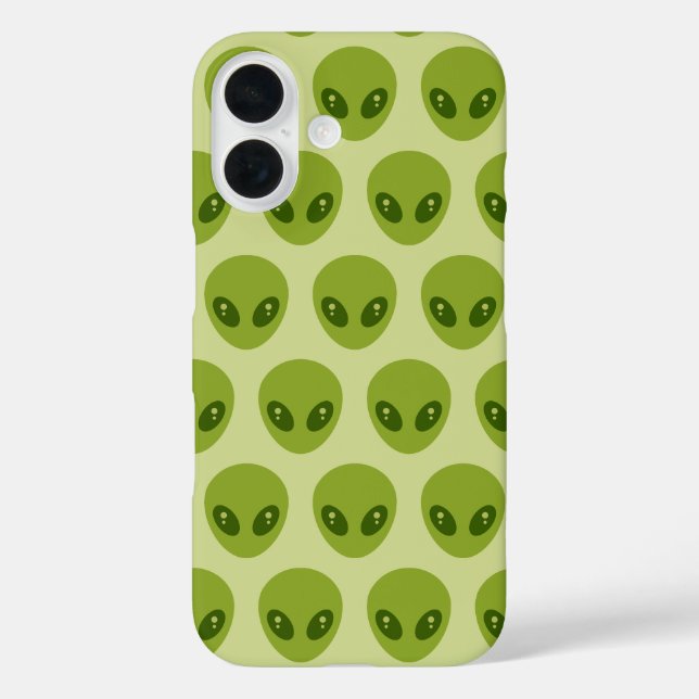 Süße grüne Alien-Köpfe Muster iPhone 16 Hülle (Rückseite)