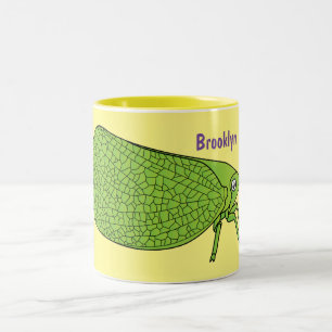 Süße grüne Blattzikade Insekten-Cartoon-Illustrati Zweifarbige Tasse