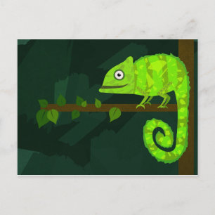 Süße grüne Chamäleon-Illustration tropisches Repti Ankündigungspostkarte