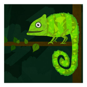 Süße grüne Chamäleon-Illustration tropisches Repti Poster