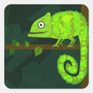 Süße grüne Chamäleon-Illustration tropisches Repti Quadratischer Aufkleber
