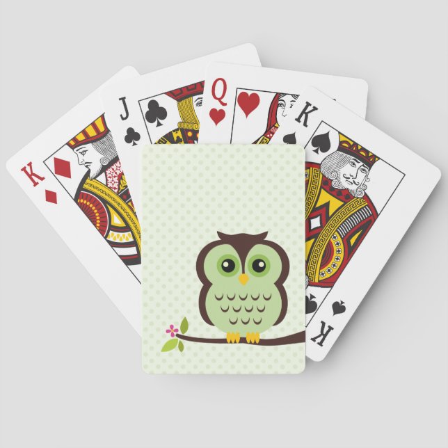 Süße grüne Eule Spielkarten (Rückseite)