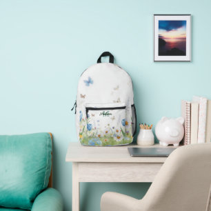 Süße grüne Frühlingsblumen-Wildblumenstrauß Monogr Bedruckter Rucksack