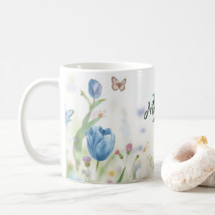 Süße grüne Frühlingsblumen-Wildblumenstrauß Monogr Kaffeetasse
