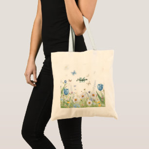 Süße grüne Frühlingsblumen-Wildblumenstrauß Monogr Tragetasche