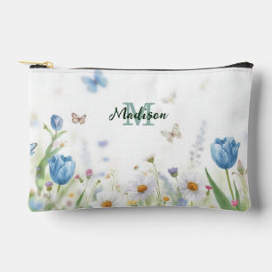 Süße grüne Frühlingsblumen-Wildblumenstrauß Monogr Zubehörtasche