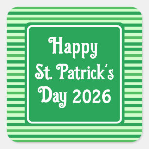 Süße grüne gestreifte frohe St. Patrick's Day 2026 Quadratischer Aufkleber