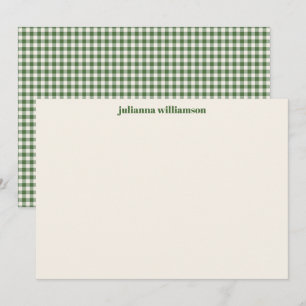 Süße grüne Gingham-Karo personalisierte Korrespond Mitteilungskarte