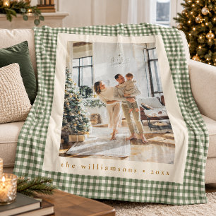 Süße grüne Gingham-Weihnachtsfamilienfoto-Erinneru Fleecedecke