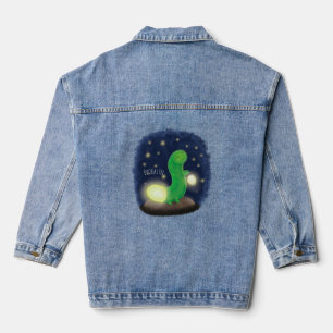 Süße grüne Glühwurm-Cartoon-Illustration Jeansjacke