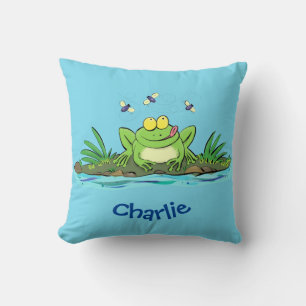 Süße grüne hungrige Frosch-Cartoon-Illustration Kissen