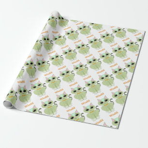 Süße grüne Kätzchen-Cartoon Geschenkpapier