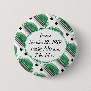 Süße grüne Retro-Auto-Baby-Shower-Geschenke Button
