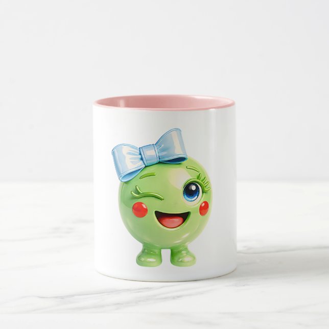 Süße grüne Smiley-Illustration Tasse (Zentrum)