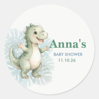 Süße grüne T-Rex-Dinosaurier-Baby-Shower-Aufkleber Runder Aufkleber