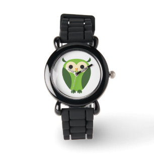 Süße grüne und beige Cartoon-Eule Armbanduhr