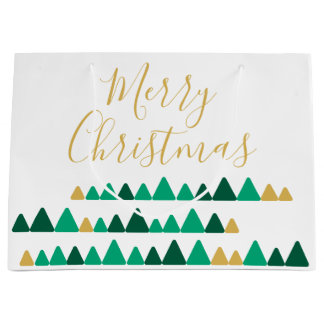 Süße grüne und goldene Wald-Weihnachtsbäume Große Geschenktüte