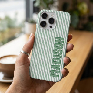 Süße grüne und weiße Nadelstreifen personalisierte iPhone 16 Pro Hülle