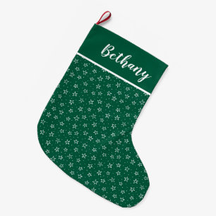 Süße grüne und weiße Sterne mit eigenem Namen Großer Weihnachtsstrumpf