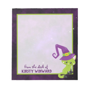 Süße grüne violette Halloween-Katze Notizblock