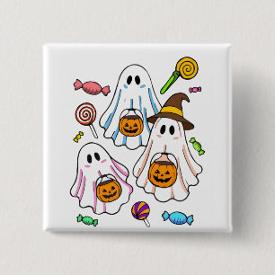 Süße gruselige Halloween-Geister & Süßigkeiten zum Button