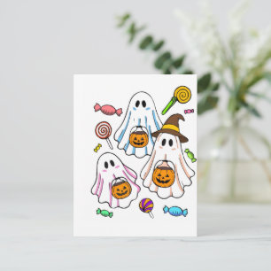Süße gruselige Halloween-Geister & Süßigkeiten zum Postkarte