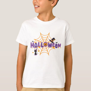 Süße gruselige Halloween-Schwarze-Katze-und-Spinne T-Shirt