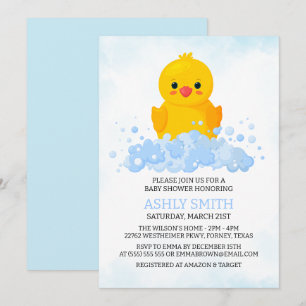 Süße Gummiente Weiß Blau Minimalistische Babyparty Einladung