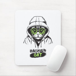 Süße Hacker-Katze Illustration – Cybersicherheit G Mousepad