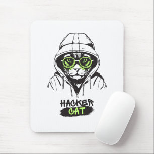 Süße Hacker-Katze Illustration – Cybersicherheit G Mousepad