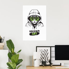 Süße Hacker-Katze Illustration – Cybersicherheits- Poster
