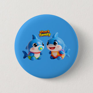 Süße Haifamilie 3D-Cartoon-Charakter Kawaii-Stil Button