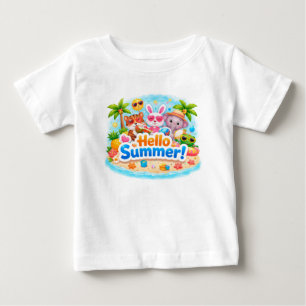 Süße Hallo Sommer Strand Tiere Design Baby T-shirt