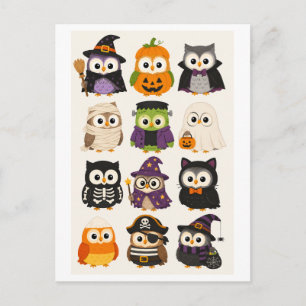 Süße Halloween Cartoon Eule Postkarte
