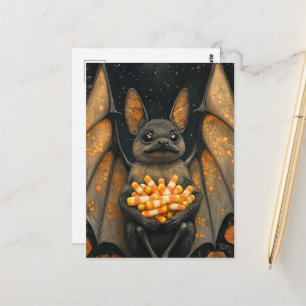 Süße Halloween-Fledermaus-Katze mit Halloween-Süßi Postkarte