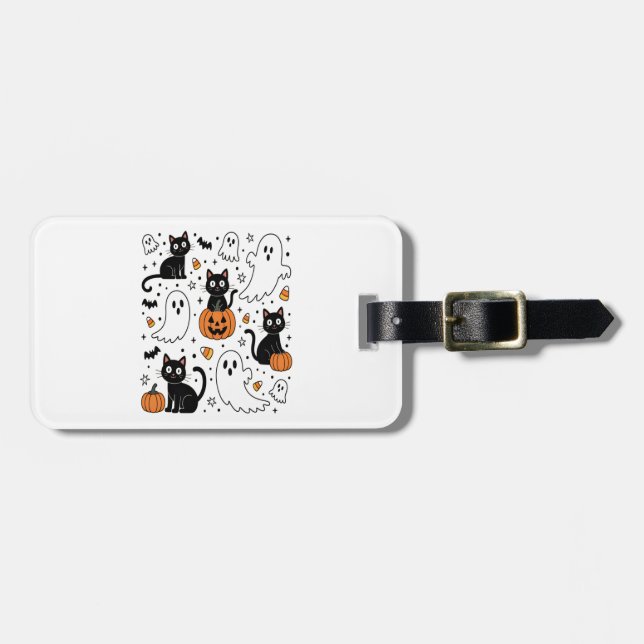 Süße Halloween-Geist Boo-Katze Gepäckanhänger (Vorderseite horizontal)