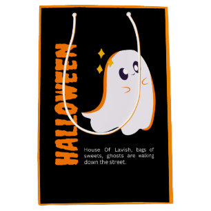 Süße Halloween-Geist-Geschenktasche - Schwarz Oran Mittlere Geschenktüte