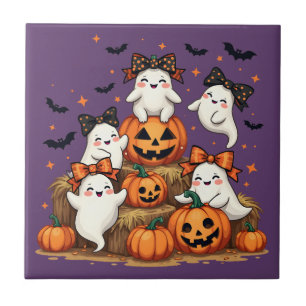 Süße Halloween-Geister mit Coquette-Schleifen und  Fliese