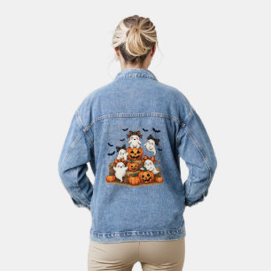 Süße Halloween-Geister mit Coquette-Schleifen und  Jeansjacke