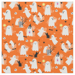 süße Halloween-Geister schwarze Katze orange Stoff