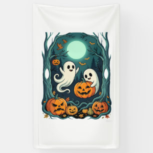 Süße Halloween-Geister und Jack O Lantern Wald (2 Banner