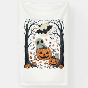 Süße Halloween-Geister und Jack O Lantern Wald Banner