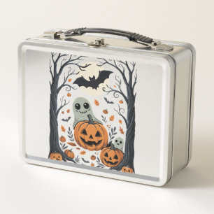 Süße Halloween-Geister und Jack O Lantern Wald Metall Brotdose