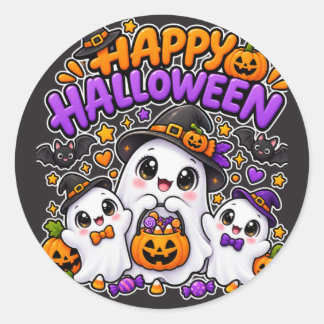 Süße Halloween-Geisterfamilie Runder Aufkleber
