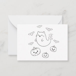Süße Halloween-Geisterkatze Kürbisse Fledermäuse L Mitteilungskarte