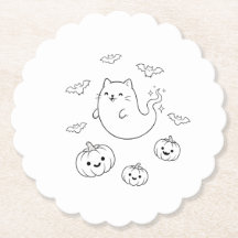 Süße Halloween-Geisterkatze Kürbisse Fledermäuse L