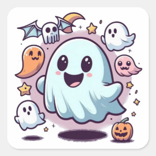 Süße Halloween-Geistertruppe und gruselige Freunde Quadratischer Aufkleber