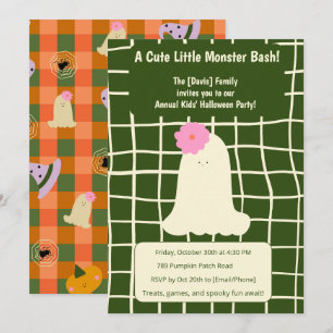 Süße Halloween-Gingham-Geister-Whimsy-Party Einladung